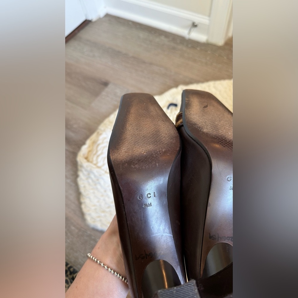 GCI - Elegant Brown Leather Heels with Leopard Accent good for size 7,5 US - Picture 5 of 9